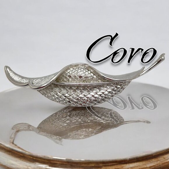 Coro Jewelry - Vintage CORO Silver Tone Morning Leaf Brooch Pin Signed Designer Jewelry Texture